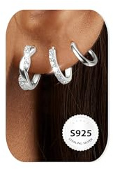 MACACHII 3 par örhängen kreolsk guld 925 silver, 14 karat guldplaterade damörhängen små piratuppsättningar, öra allergivänliga smycken vattentäta twisted Cz brosk huggie