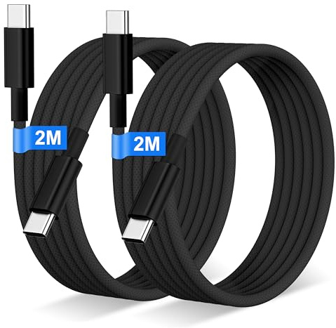 Câble USBC vers USBC pour iPhone 17/16/15/Pro Max/Plus,iPad Pro/Air/MacBook, [2M/Lot de 2] 60W Câble USB C Charge Rapide Nylon Tressé Câble Chargeur Cordon USB C pour Samsung Galaxy S25/S24/23 Ultra