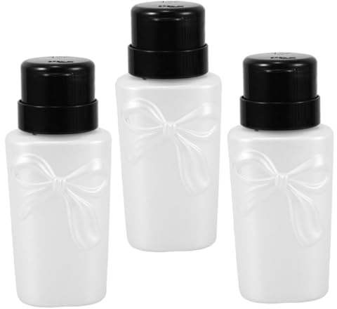 OFFIGAM 3pcs Press down Pump Dispenser Nail Bottle Lockable for Liquid Refill Fashion Bowknot Design for Beauty Salons
