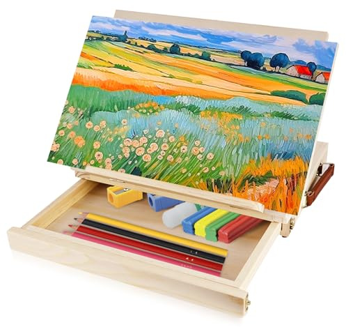 COZHYESS Chevalet de table en bois massif réglable avec tiroir de rangement, planche à dessin et croquis pliable portable pour adultes, étudiants, débutants, artistes peinture