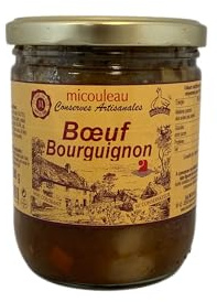 2 Bocaux de Boeuf Bourguignon, Plat Traditionnel Français, 380g, Viande de Bœuf 50%, Mijoté au Vin Rouge, Avec Champignons et Légumes, Cuisine Bourguignonne, Micouleau
