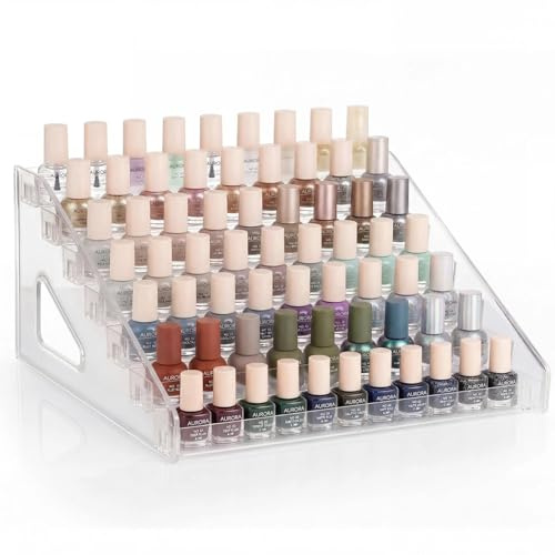 ZHOUSTOU 7 Livelli Organizzatore Smalti Acrilico Trasparente per Unghie Porta Rossetti Organizer Display Rack Oli Essenziali Titolare Chiaro Espositore da Banco Trucco Nessun Attrezzo Montaggio