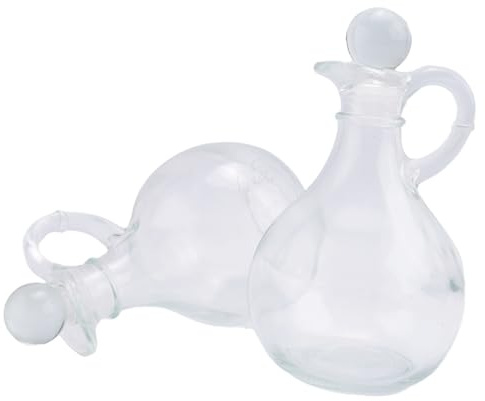 Smallterm Glass Oil and Vinegar Bottles (2 Piece Set) Round Glass Oil Dispenser Bottle with Stopper