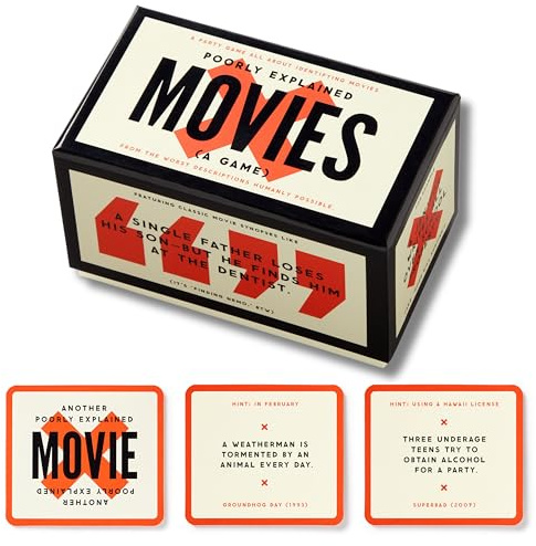 Brass Monkey Poorly Explained Movies – Party Game with 125 Cards Featuring Uniquely Terrible Descriptions of Movies, Suitable for 2-8 Players