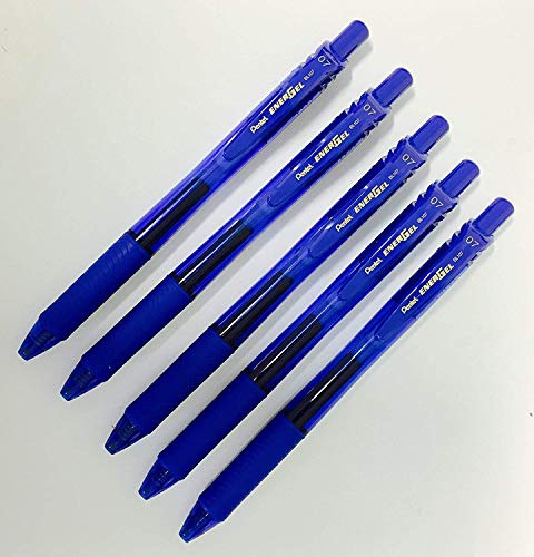 Pentel BL107 blaue EnerGel, einziehbare Tintenroller, Stifte, 5 Stück0,7 mm Metallspitze.Gummigriffzone. 5 Stück mit blauer Tinte.BL107-A Gelstifte.