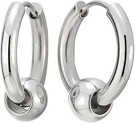Stainless Steel Hoop Earrings with Ball Dangle, Huggie Earrings for Men and Women Minimalist Jewelry