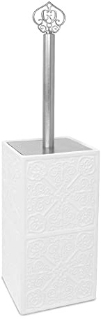 Deblanch | Escobilla baño-WC-Inodoro | Serie Alcazaba | Cerámica | Color Blanco | Cepillo Negro Desmontable | Estilo árabe | 13 cm Largo x 13 cm Ancho x 38 cm Alto