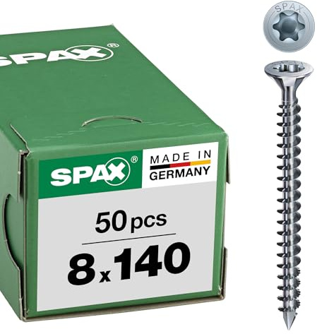 SPAX Holzkonstruktionsschraube, 8,0 x 140 mm, 50 Stück, Vollgewinde, Senkkopf, T-STAR plus, CUT-Spitze, WIROX - 1201010801405