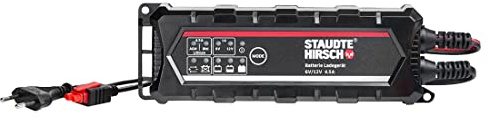 STAUDTE HIRSCH Batterie Ladegerät, SH-3.130 6V 12V 4,5A intelligentes mehrstufiges Allround-Ladegerät für Auto, Motorrad, Solar, Erhaltungsladegerät für Blei-Akku, Lithium-Akku