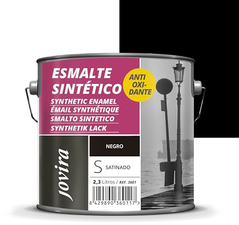 JOVIRA PINTURAS Esmalte Sintético Antioxidante | Satinado |2,3 L| Esmalte directo sobre oxido. Para la protección y decoración de superficies de madera, hierro y acero. (2,3 Litros, Negro)