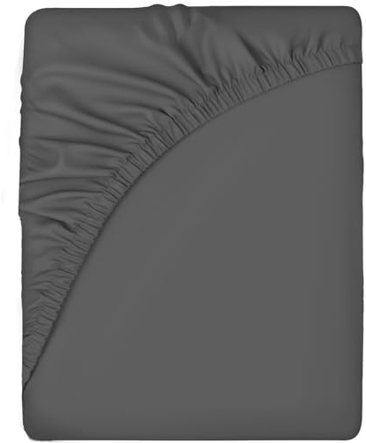 Sleepdown Fitted Sheet Polycotton Easy Care Non-Iron Super Soft 10 Inch 25cm Deep Pocket Bedsheet Bed Linen - Super King - Charcoal Grey