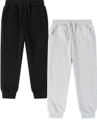 Amomí Joggingbyxor för pojkar joggingbyxor för pojkar sportbyxor för barn termisk elastisk förpackning 4,5,6,7,8.10,12,14 år, Ljusgrå + svart, 12 år