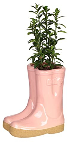 Small Pink Ceramic Double Wellington Boot Shaped Indoor/Outdoor Plant Pot