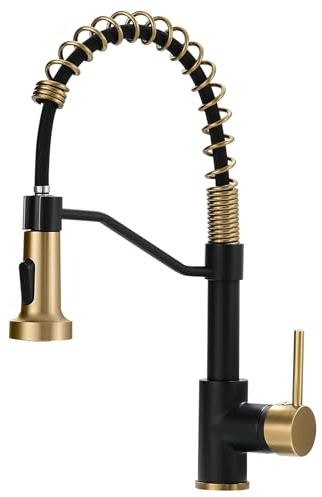 AIMADI Black Faucet Kitchen,Commercial Black Gold Kitchen Faucet Matte Black Modern Single Handle Kitchen Faucet with Pull Down Sprayer for Rv Farmhouse Camper