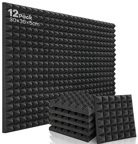 Pannelli Fonoassorbenti Piramidali 12 Pezzi pannello fonoassorbente alta densità pannelli insonorizzanti per pareti assorbire l'eco per Podcasting/Studi di Registrazione/Uffici 30×30×5cm