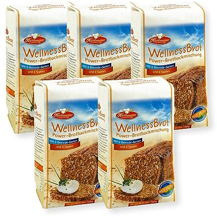BIELMEIER KÜCHENMEISTER Brotbackmischung Wellnessbrot Power 5 x 500 g I Brotbackmischungen für Brotbackautomat I Brot mit Backmischung einfach gemacht