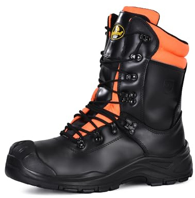 SAFETOE Sierra de Seguridad botas de protección de corte de grado 1, zapatos de construcción de madera con plantilla de espuma de memoria de cuero de acero pesado bovino calzado