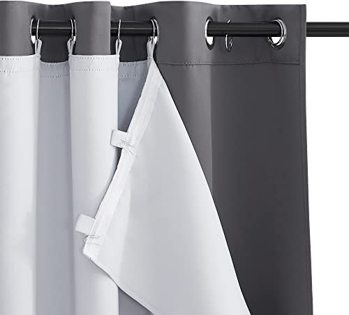 PONY DANCE Blackout Lining Curtains for Bedroom - 2 Panels Themal Insulated Privacy Curtains with Hooks and Rings for Living Room, Greyish White, 64 x 50 Inch Drop