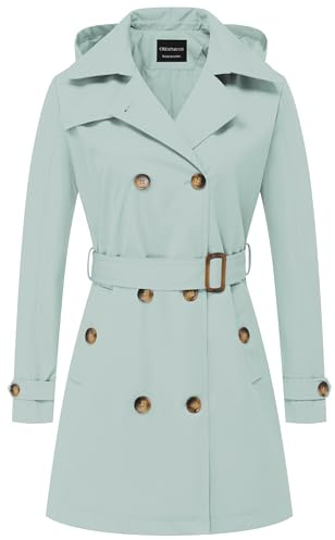 CREATMO US Trench Coat with Hood Women Womens Jacket Spring And Winter Fashion Long Lightweight Windbreaker Light Green 2XL