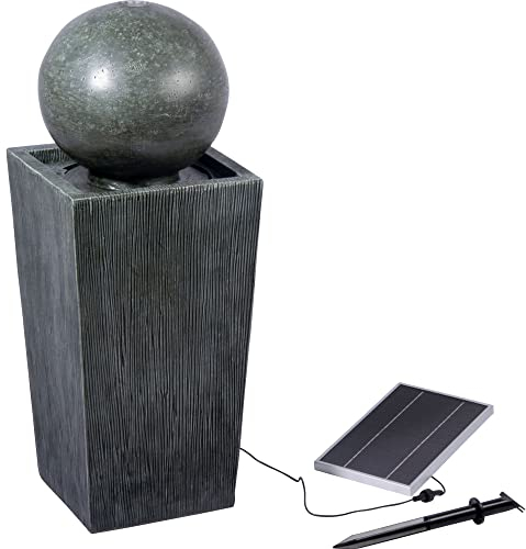 dobar® 96104e Design Solarbrunnen Apollon | Terrassenbrunnen mit LED Beleuchtung | Gartenbrunnen aus Polyresin | Zierbrunnen Outdoor | Springbrunnen Kunststein | 30 x 30 x 78,5 cm | Grau