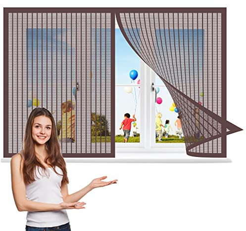 Fliegengitter Fenster 95 x 165 cm, Insektenschutz Mückennetz Fliegengitter Balkontür, Ohne Bohren für Alle Arten von Fenstern, Braun