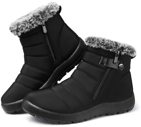 SHIBEVER Women Winter Snow Boots: Womans Winter Shoe Boots Black Fur Lined Size 9 Walking Warm Casual Cute Ankle Booties