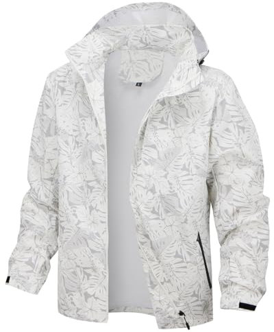 PADOLA Men's Jackets for Men UK Lightweight Waterproof Jackets Mens Windbreaker work Jackets Soft Shells Rain Coats (L,leaves white)