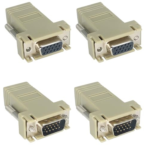 Jienk Lot de 4 rallonges VGA sur Ethernet, VGA mâle/femelle 15 broches 3 rangées vers RJ45 femelle, câble réseau connecteur CAT5 CAT6