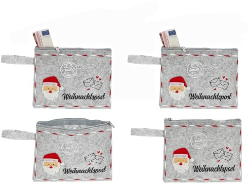 4 x Filztäschchen Weihnachten für Geldgeschenke 15,5 x 12,5 cm | kleine Mitbringsel - Verpackung für Geldgeschenke Weihnachten