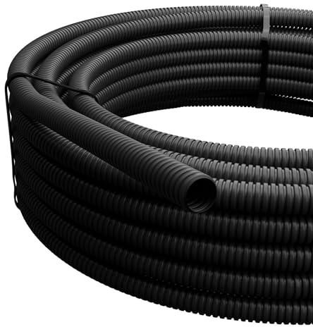 Tubo Corrugado Negro de 10 mm x 10 m sin Ranura - Resistente a los Rayos UV para Cables - Tubo vacío para Cables y Cables subterráneos - Protección de Cable Flexible y Resistente a la Intemperie