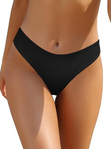 SHEKINI Bañador para mujer, cintura alta, estilo brasileño, clásico, braguita de bikini, bikini de tanga, bikini de talle alto, sexy, corte alto, para mujer, Negro , M