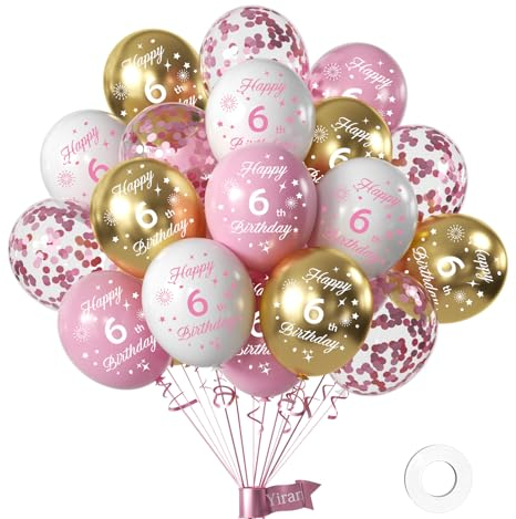 Yiran Luftballons 6 Jahre Geburtstag 16 Stück Deko, Happy Birthday Konfetti Luftballons, Mädchen Deko