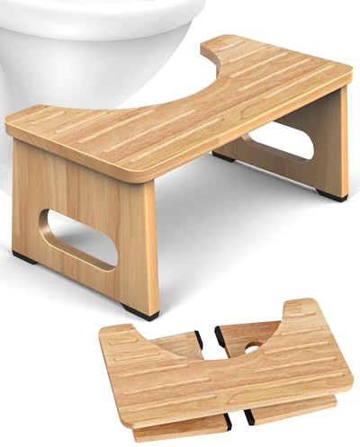 Foldable Toilet Potty Stool for Adults, 7 Wood Portable Squatting Poop Foot Stools, Bathroom Non-Slip Toilet Assistance Step Stool, Poop Stool for Proper Sitting Sosture During Defecation