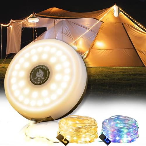 Sutaig Camping String Lights, 4 in 1 Outdoor Camping Lantern with 8 Lighting Modes(32.8Ft), Quick 30s Recovery, Waterproof, Type-C Fast Charging, Portable Lights for Camping/Yard/Hiking
