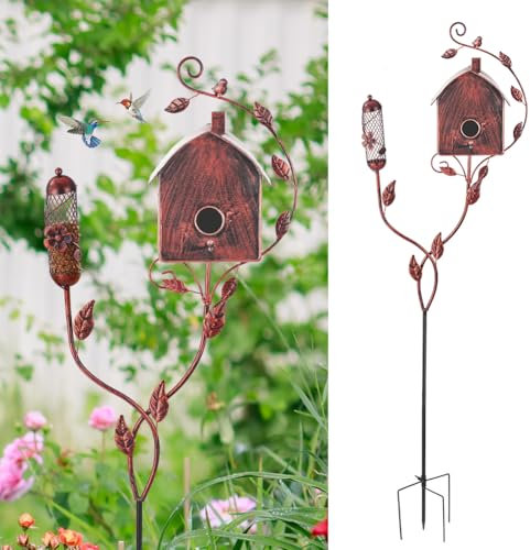 VEWOGARDEN Vogelhäuser aus Metall für den Außenbereich mit Stange, Vogelhaus für den Außenbereich, für Terrasse, Hof, Garten, Dekorationen, Kupfer
