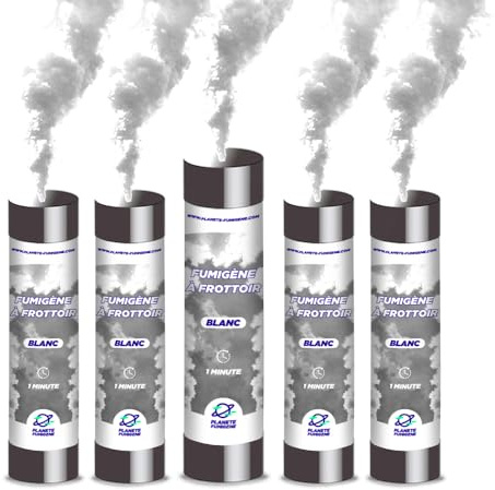 Planète Fumigène Fumigène à Main Blanc 60 Secondes Frottoir Lot de 5 | Fumée Blanche Opaque, Allumage Frottoir, Durée Une Minute, Catégorie T1, Tenue en Main, Sans Résidu