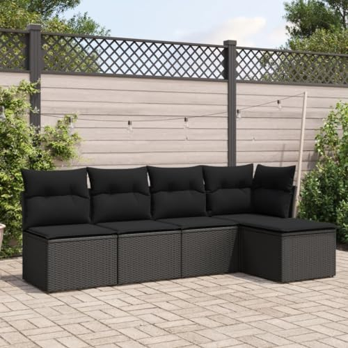 ULUYYUC 5-TLG. Garten-Sofagarnitur, Eckbank Küchensofa Stehtisch Polsterbank Geeignet für Balkon Garten Außenbereich Hinterhof mit Kissen Schwarz Poly Rattan