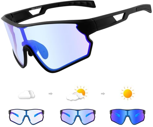 DUDUKING Sonnenbrille Selbsttönend Polarisierte Fahrradbrille Herren Damen,UV 400 Schutz Sportbrillen TR Rahmen Radsportbrillen für Radfahren Laufen Golf Baseballbrille