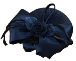 Yeuyyben Eleganter Fascinator für Damen, mit Schleier, Blumen, Federn für Braut, modisch, Kirche, Dame, Party, Kopfschmuck, dunkelblau, Einheitsgröße
