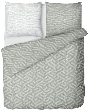 LINKHOFF Bettwäsche 135x200cm Biber-Bettwäsche Pastell Grün/Weiß - Salbei Winterbettwäsche aus 100% Baumwolle in Hellgrün