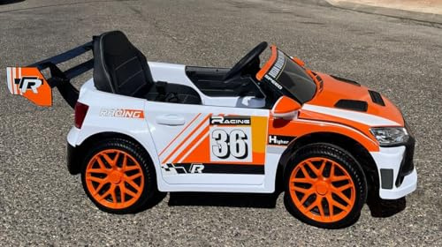 12v elbil för barn, sport, RC, orange, 4 motorer, 1–3 år