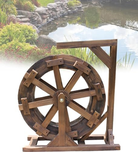 Fontana con ruota idraulica in legno, decorazione da giardino all'aperto, per piscina con laghetto da giardino, giardino, cortile, patio, stagno, piscina, balcone, portico, cortile,Φ20cm/7.8in