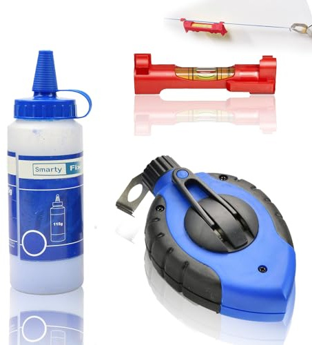 SmartyFix® Profi Schlagschnur-Set 30m mit blauer Kreide | Präzise Markierungsschnur, Schnurwasserwaage, Robustes ergonomisches Gehäuse, Edelstahl-Endhaken