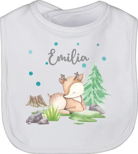 Baby Lätzchen - Reh mit Name personalisiert I Rehlein I Rehkitz I Waldtier - Unisize - Weiß - tier tiere waldtiere latz tieren personalisierte babylätze rehe personalisierter babylatz geschenke