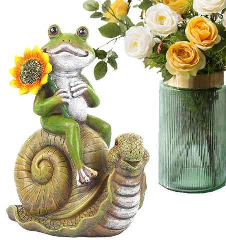 Missmisq Statue de Grenouille sur Escargot,Statues de Jardin Grenouille | Grenouille Assise sur Une Figurine d'escargot | Statue Mignonne en résine de 8,1 Pouces pour Patio, pelouse, décoration