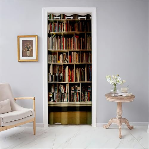 Odot Türvorhang Blickdicht mit Ösen, Verdunklungsvorhänge Vintage-Bücherregal-Druck Vorhang 1 Stück Thermovorhang Wohnzimmer Schlafzimmer Schrank Raumteiler Vorhang (168x229cm,Stil D)