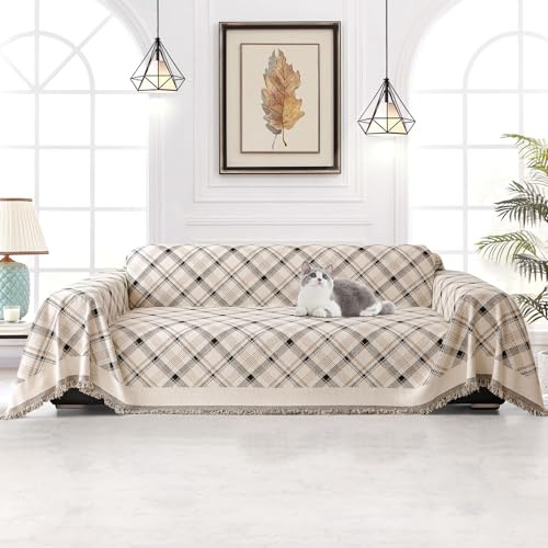 jianyana Sofa überzug Sofaüberwurf Weich Strapazierfähig Wendbar Chenille Universal Couch überzug Modernes Karomuster lschutz für 2 3 4 Sitzer Sofa Zweisitzer L-förmige Ecke Futon Sofas(180x300cm)