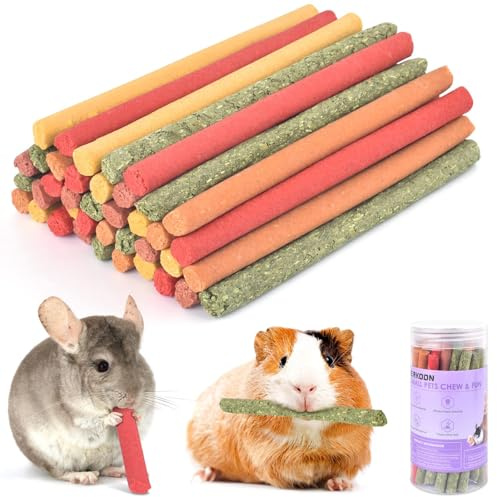ERKOON Kaninchen Spielzeug, Timothy Heu Sticks Karotten Rosengraskuchen Zahnpflege Molar, Chinchillas Spielzeug Kauspielzeug für Kaninchen, Meerschweinchen, Hamster, Chinchilla (L/40 pcs)