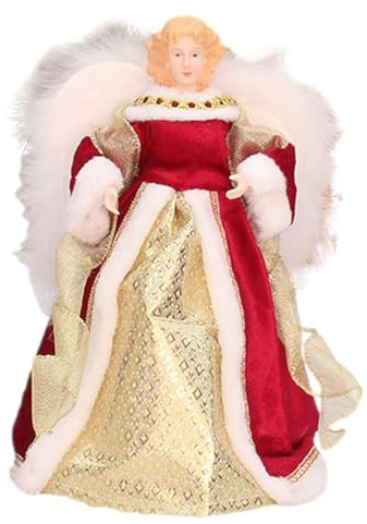 Ángel de Navidad con punta de árbol – Ángel elegante con alas de plumas blancas y falda de tela | Figura de corona de árbol de ángel de 7,08 pulgadas para decoración navideña | Decoración perfecta