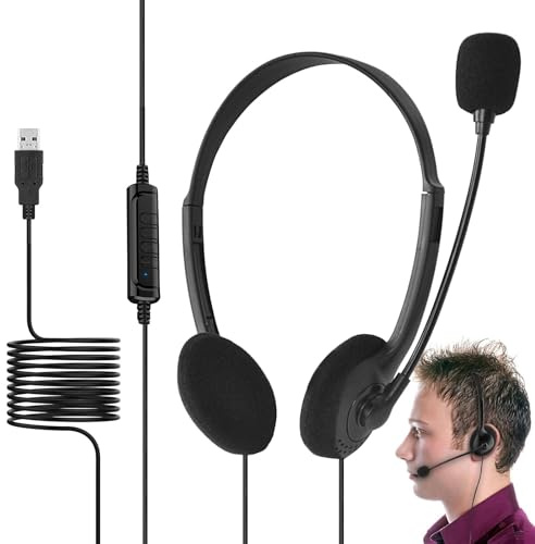 Cuffie over-ear con microfono, cuffie ergonomiche con microfono, cuffie USB over-ear per computer | cuffie stabili, comode e personalizzabili con continuo